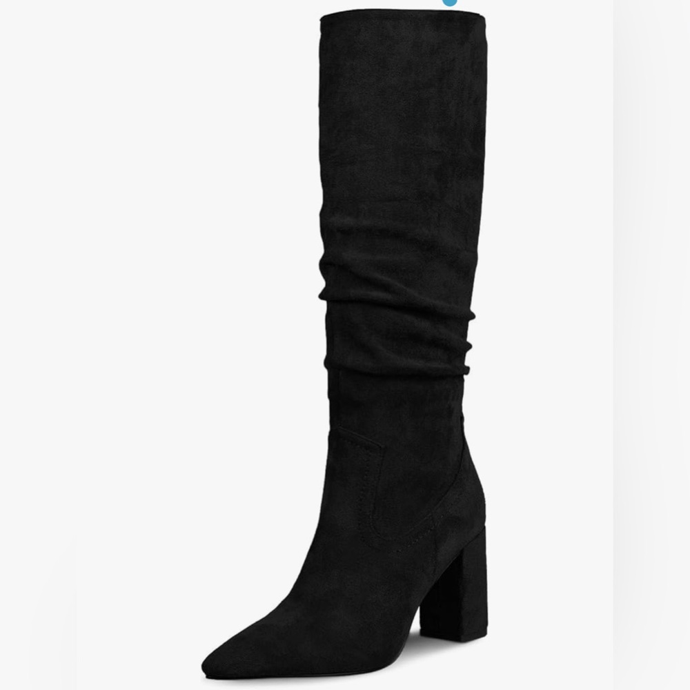 Womens Knee High Boots Chunky Heel Faux Suede Pointed Toe Side Zipper Size 10